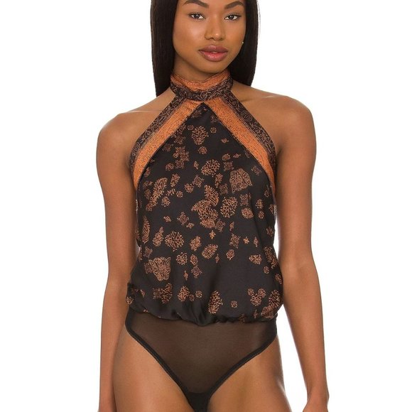 Free People Tops - Revolve Free People 1 Thing High Neck Tie Back Satin Thong Bodysuit